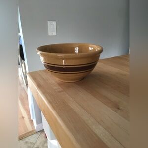 Antique Weller Yellow Ware  Bowl Striped Tan and Brown Stoneware Bowl